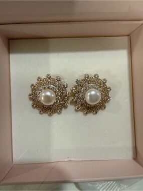 Nicola Bathie Gold-Tone Pearl & Crystal Floral Stud Earrings